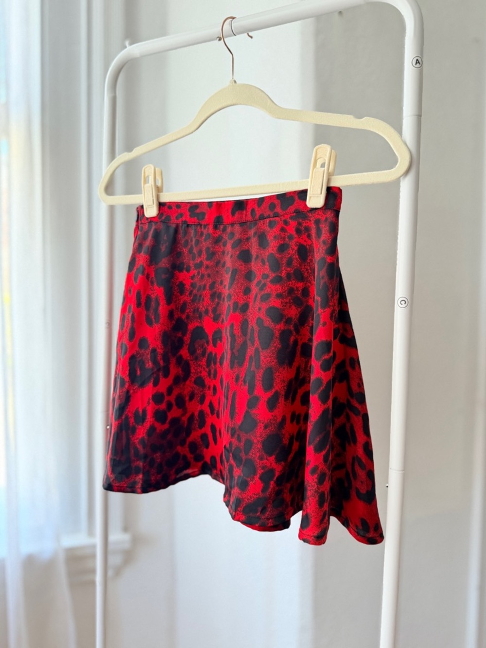 Princess Polly red & black satin animal print mini skater skirt